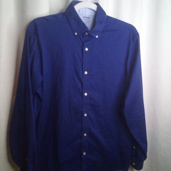 Izod Advantage Performance Mens M Button Up Shirt Long Sleeve Slim Fit Blue - Picture 12 of 14